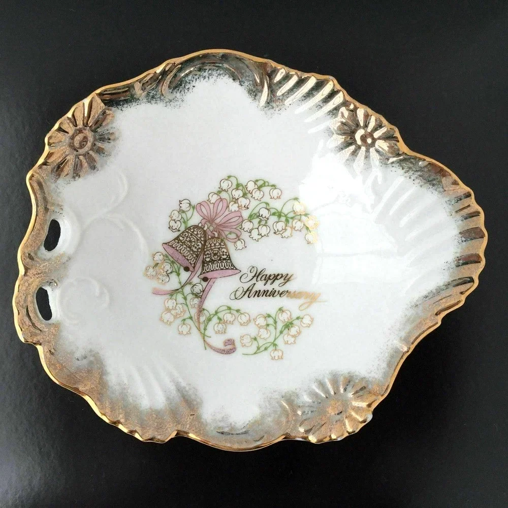 VTG Happy Anniversary Gold Painted Scalloped Porcelain Plate George Good Japan